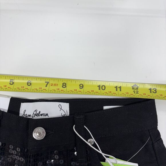 Sam Edelman Bianka High Rise Wide Leg Black Sequin Jeans Women 24 NWT Party Glam - Picture 13 of 15